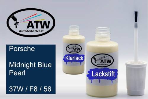 Porsche, Midnight Blue Pearl, 37W / F8 / 56: 20ml Lackstift + 20ml Klarlack - Set, von ATW Autoteile West.